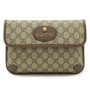 GUCCI GG Supreme Metal Cat Head Sherry Line Bag, Leather Waist Khaki Beige an...